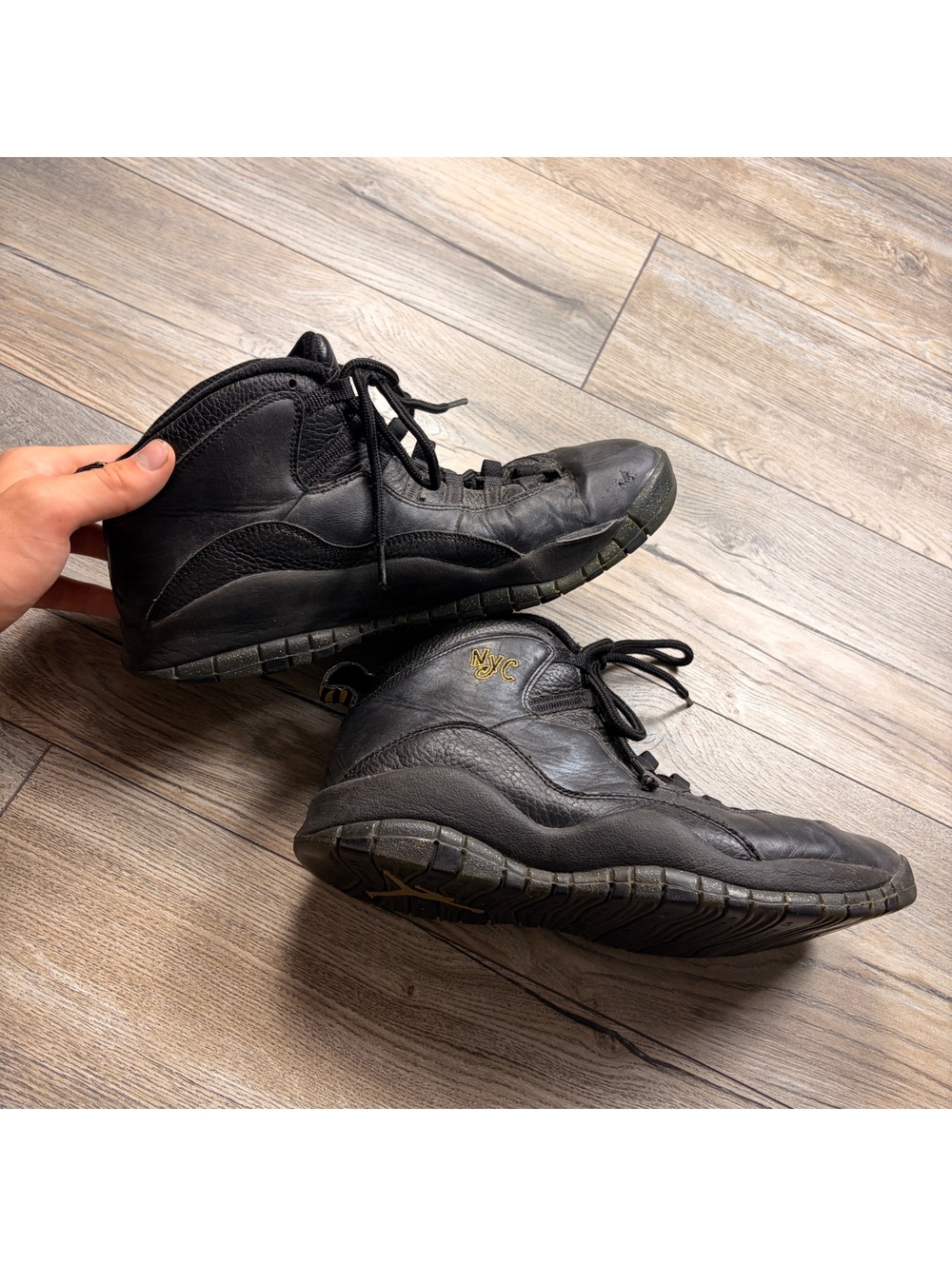 Jordan 10 Retro NYC Black Leather Sneakers Size 10.5